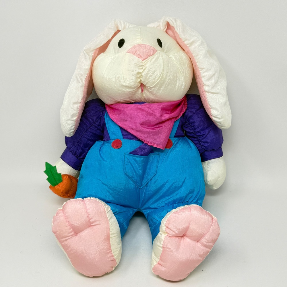 Vtg 90s International Silver Bunny Rabbit Stuffed Nylon‎ Puffalump Style Carrot